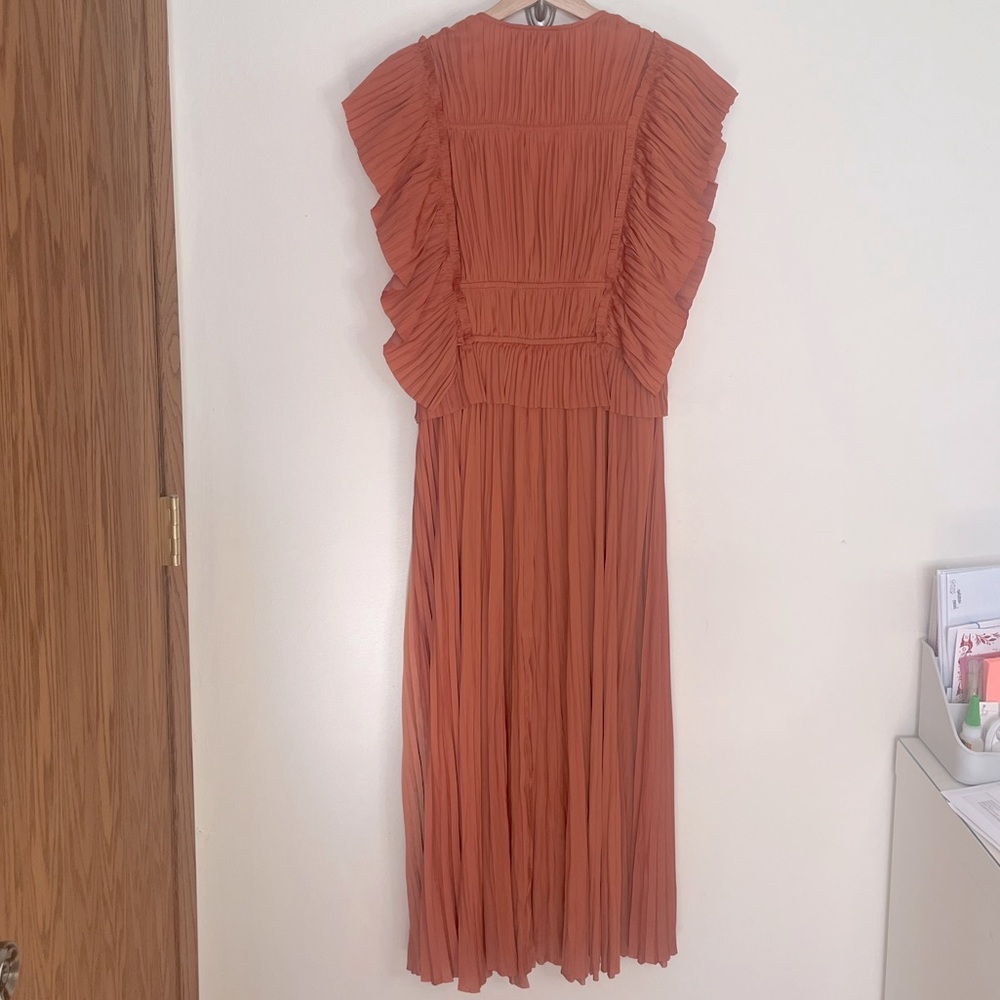 Ulla Johnson Letty Pleated Ruffe Satin Midi Dress - Picture 3 of 12